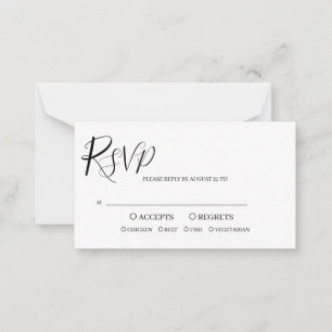 Modern Black White Script Wedding Reply Note Card