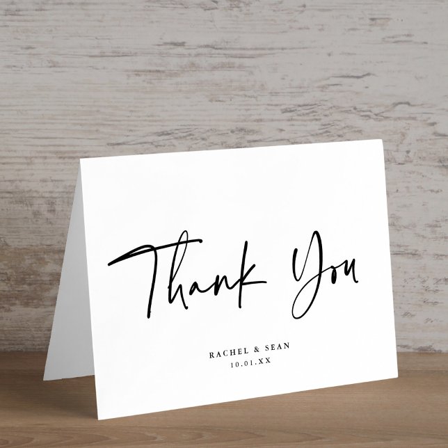 Modern Black & White Script Wedding Thank You Card (Creator Uploaded)