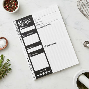  Modern Black & White Sheets   Blank Recipe Pages Notepad
