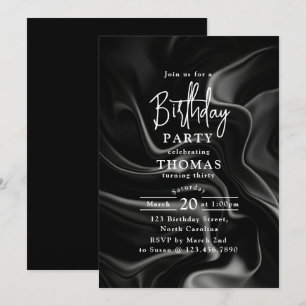 Modern Black White Silk Birthday Party Him Her Invitation