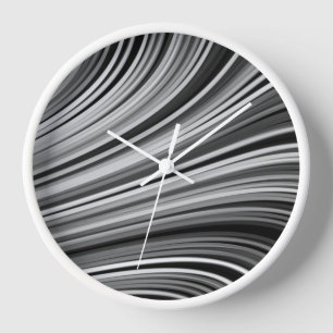 Modern Black White Silver Grey Curvy Lines Clock