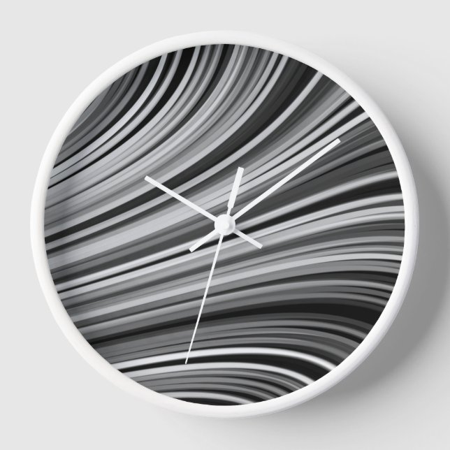 Modern Black White Silver Grey Curvy Lines Clock (Front)