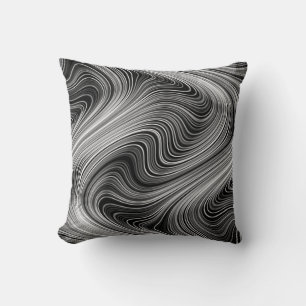 Modern Black White Silver Grey Curvy Lines Cushion