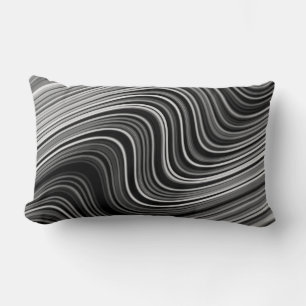 Modern Black White Silver Grey Curvy Lines Lumbar Cushion