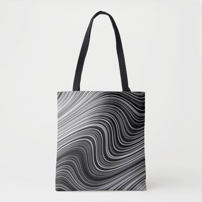Modern Black White Silver Grey Curvy Lines Tote Bag (Front)