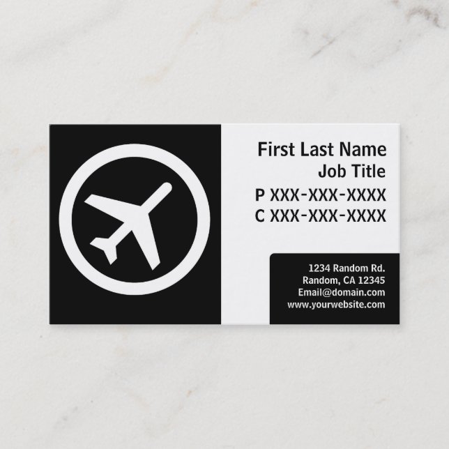 Modern black white simple aeroplane cards (Front)