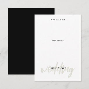 Modern Black & White Simple Personalised Wedding Thank You Card