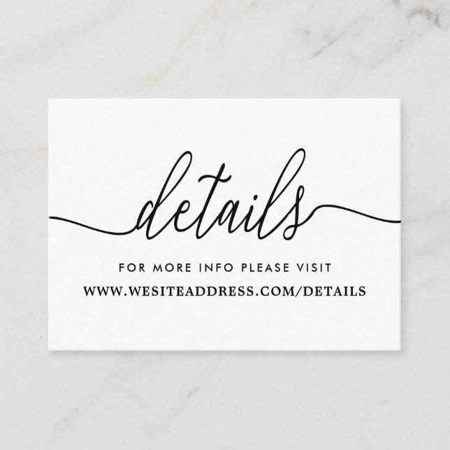 Modern Black & White Simple Script Details Enclosure Card (Front)