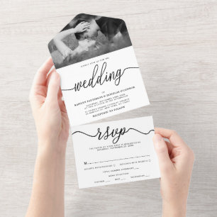 Modern Black & White Simple Script Wedding All In One Invitation