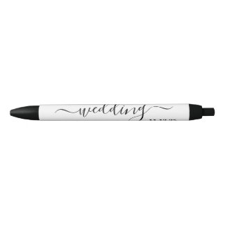 Modern Black & White Simple Script Wedding Favour Ink Pen