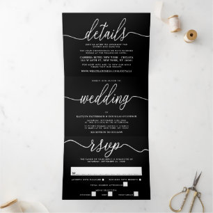 Modern Black & White Simple Script Wedding Suite Tri-Fold Invitation