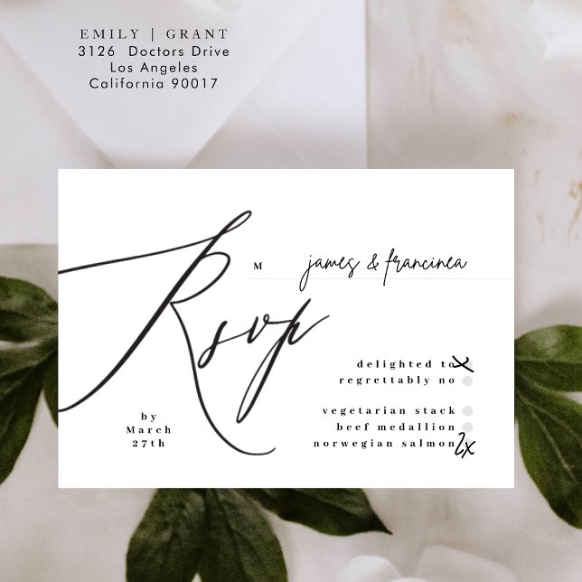 Modern Black & White Simple Wedding RSVP Card (Creator Uploaded)
