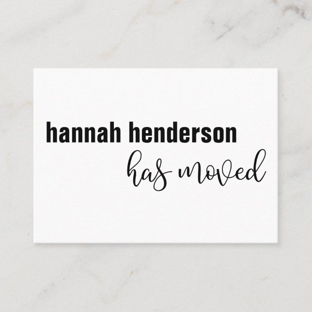 Modern Black & White Single Person Has Moved Card (Front)