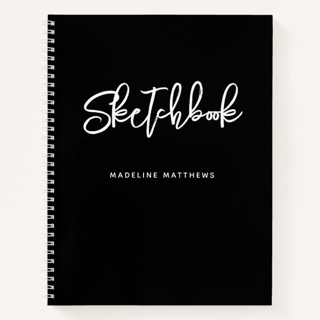 Modern Black White Sketchbook Personalised Name Notebook (Front)