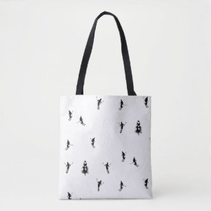 Modern Black & White Ski Skiers Skiing Theme  Tote Bag