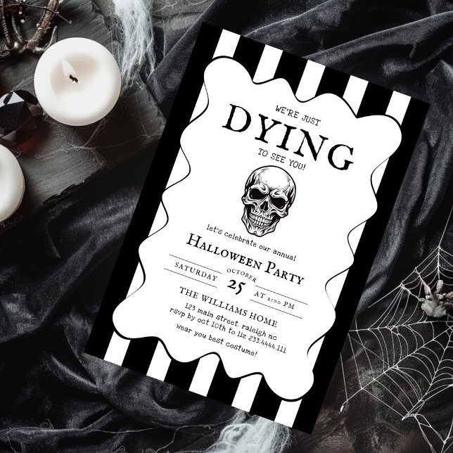 Modern Black & White Skull Adult Halloween Party Invitation (Creator Uploaded)