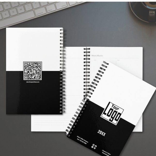 Modern Black & White Small Business Planner (Black & White Small Business Planner with Logo, QR code)