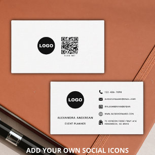 Modern Black White Social Media QR Code Logo Business Card