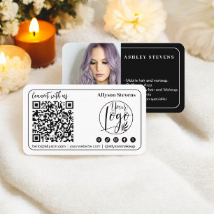 Modern black white Social Media QR Code Photo Logo Business Card