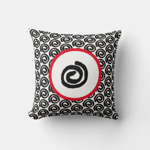 Modern Black White Spiral with Red Throw Pillow