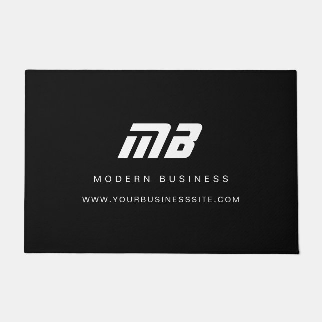 Modern Black White Sporty Minimal Monogram Doormat (Front)