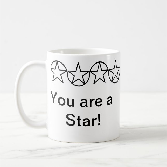 Modern Black & White Star Personalised Mug (Left)