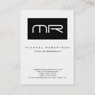 Modern Black White Stripe Monogram Business Card