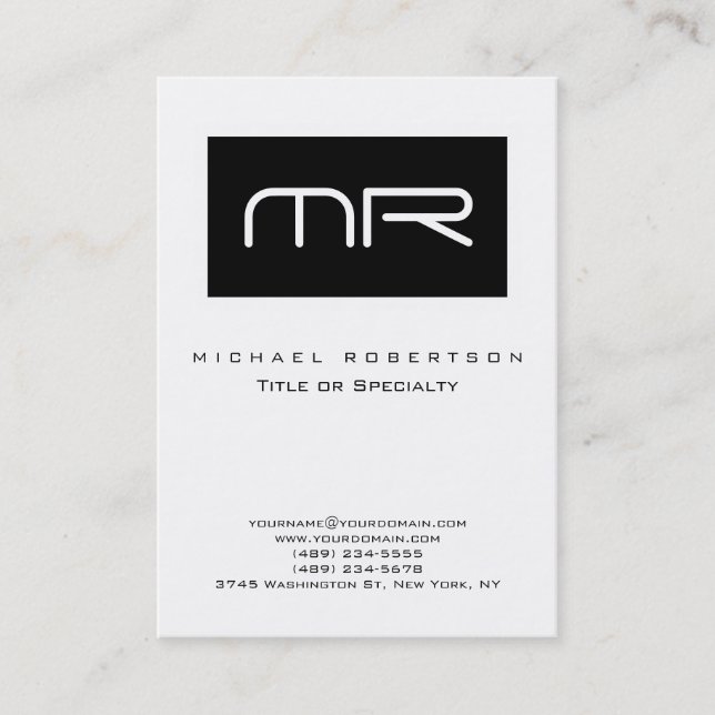 Modern Black White Stripe Monogram Business Card (Front)