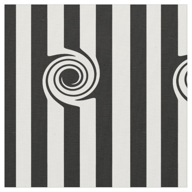 Modern Black white stripes and swirl abstract Fabric (Close Up)