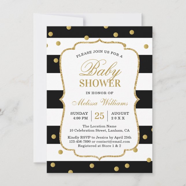 Modern Black White Stripes Baby Shower Invitation (Front)