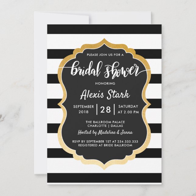 Modern Black White Stripes Bridal Shower Invitation (Front)