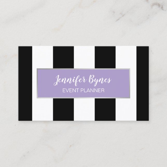 Modern Black White Stripes Business Card (Front)
