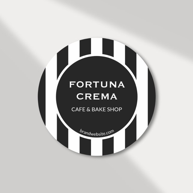 Modern Black & White Stripes Business Name  Classic Round Sticker (Creator Uploaded)