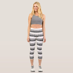 Modern black white stripes capri leggings