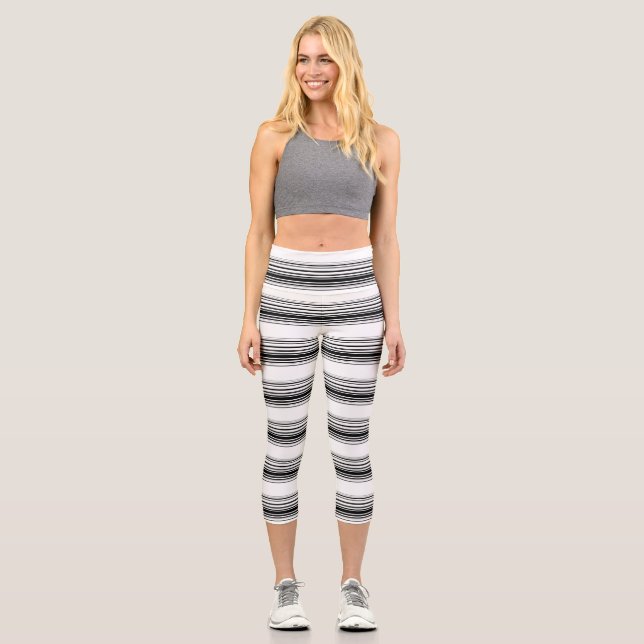 Modern black white stripes capri leggings (Front)