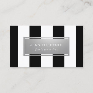 Modern Black & White Stripes - Faux Silver Business Card