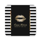 Modern Black White Stripes Gold Lips Makeup Artist