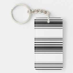 Modern black white stripes key ring