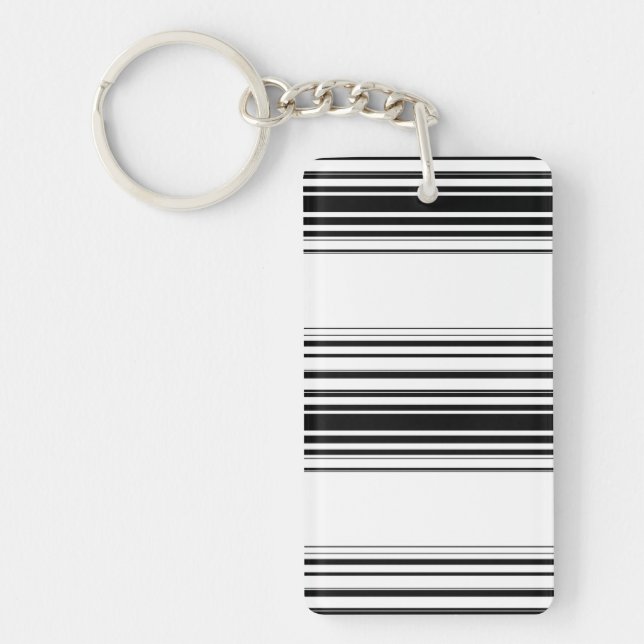 Modern black white stripes key ring (Front)