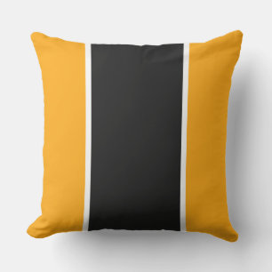 Modern Black White Stripes On Bright Yellow Orange Cushion