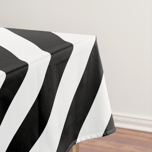 Modern Black White Stripes Pattern Chic Home Decor Tablecloth (In Situ)