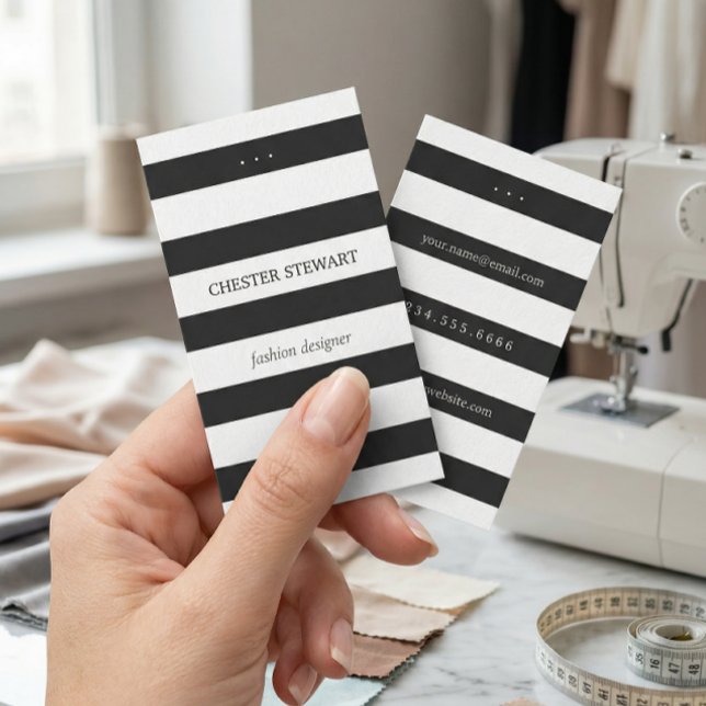 Modern Black White Stripes Personal Contact Card (Creator Uploaded)
