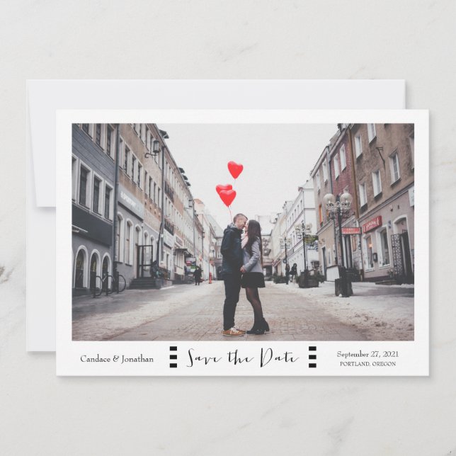 Modern Black & White Stripes Photo Save the Date (Front)