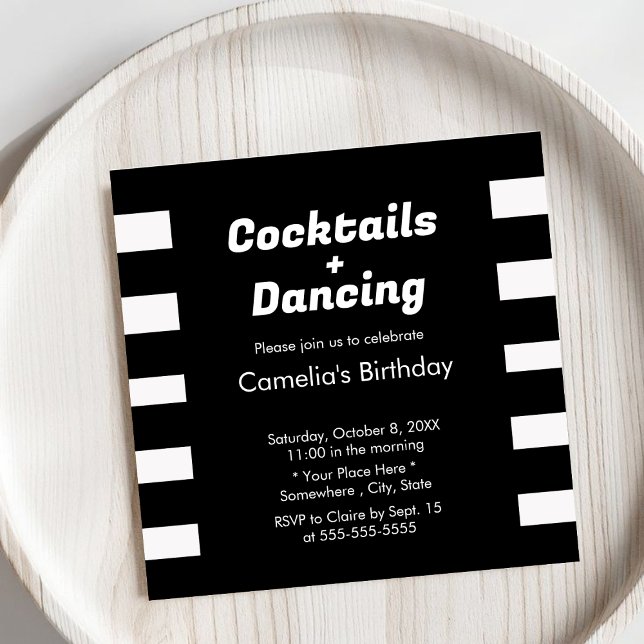 Modern Black & White Stripes Typography Birthday  Invitation (Creator Uploaded)