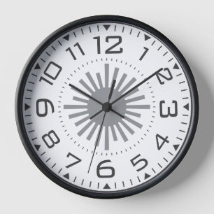 Modern Black & White Sunburst Geometric Numerals Clock