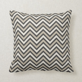 Modern Black white taupe chevron patterned Cushion