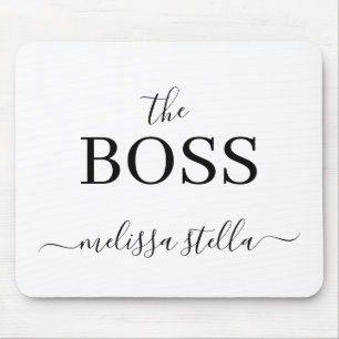 Modern Black & White The Boss Name Girly Gift Mouse Pad