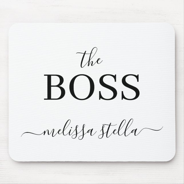 Modern Black & White The Boss Name | Girly Gift Mouse Pad (Front)