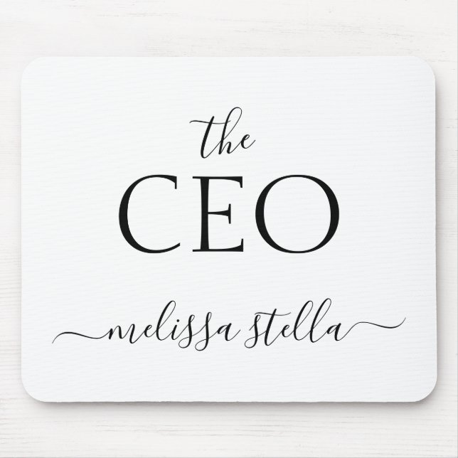 Modern Black & White The CEO Name | Girly Gift Mouse Pad (Front)