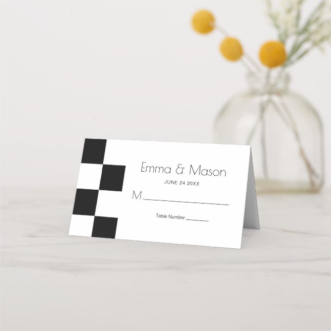 Modern Black White Tiles Place Card (Front)